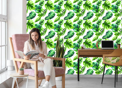 Wallpaper Tropical Leaves In Green Shades