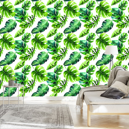 Wallpaper Tropical Leaves In Green Shades