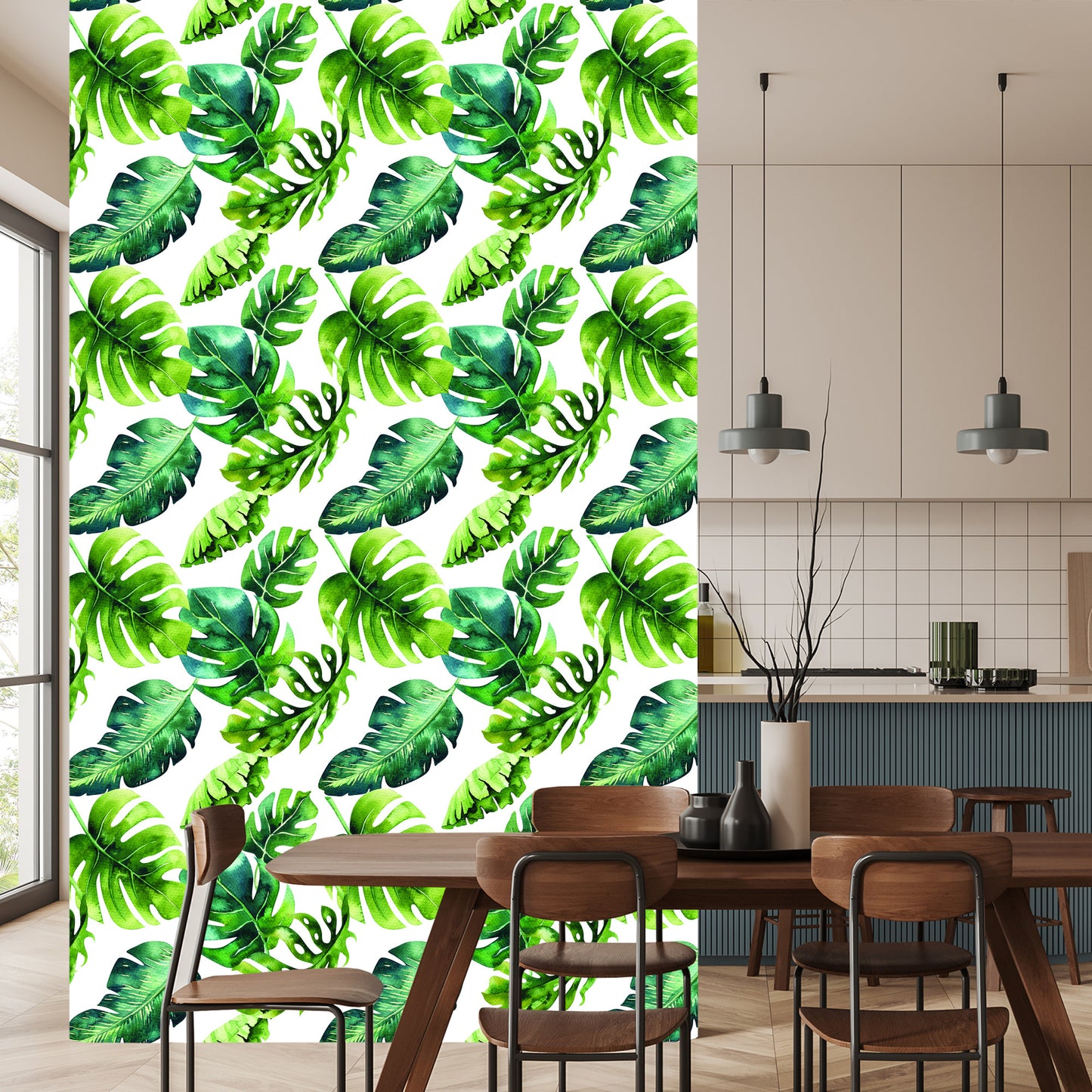 Wallpaper Tropical Leaves In Green Shades