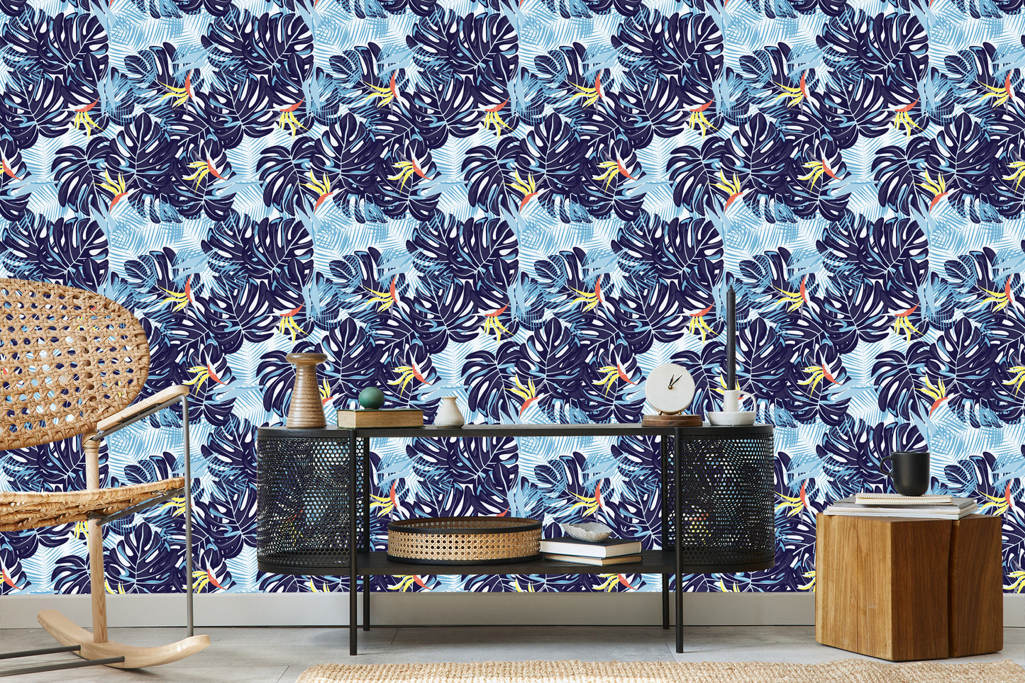 Wallpaper Leaves In Shades Of Blue