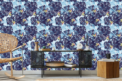 Wallpaper Leaves In Shades Of Blue