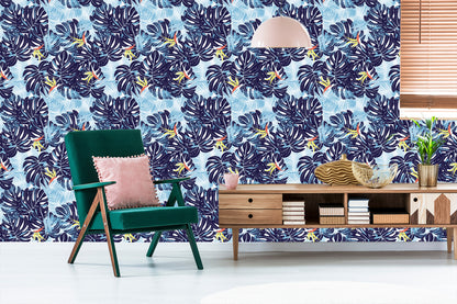 Wallpaper Leaves In Shades Of Blue