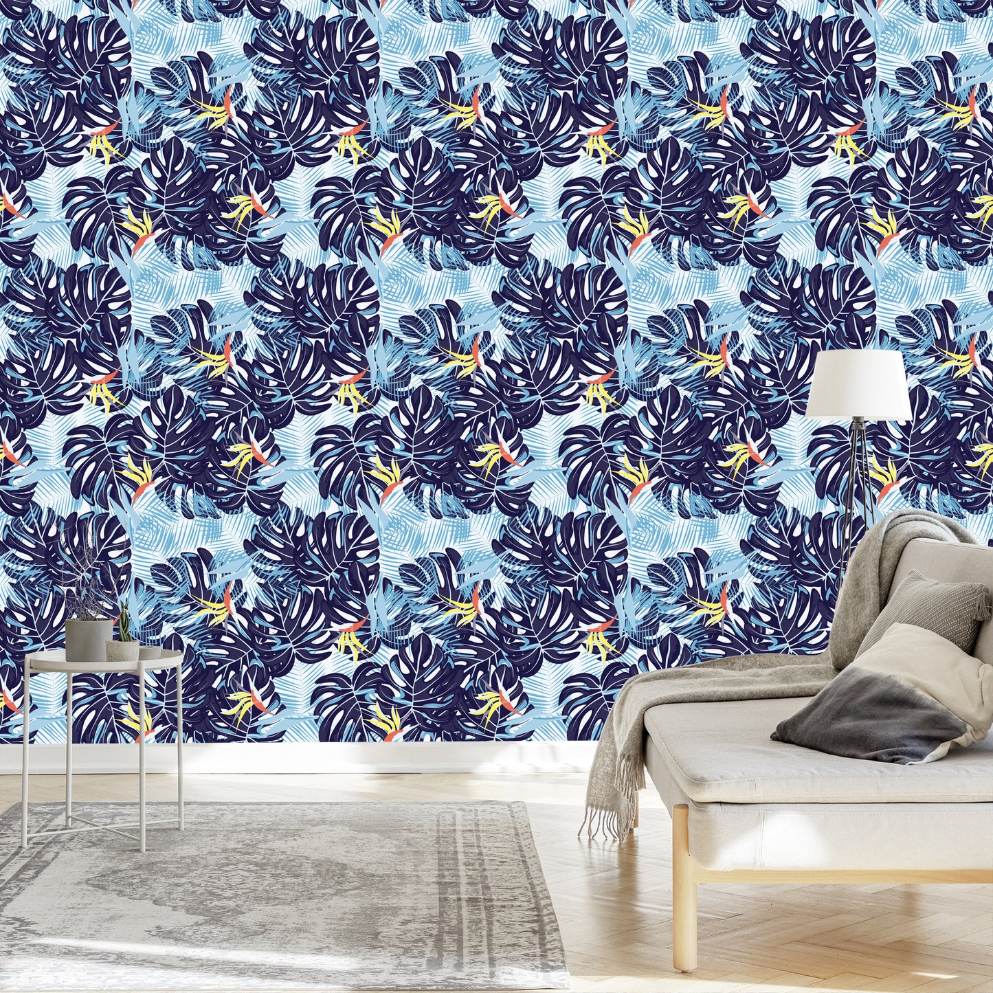 Wallpaper Leaves In Shades Of Blue
