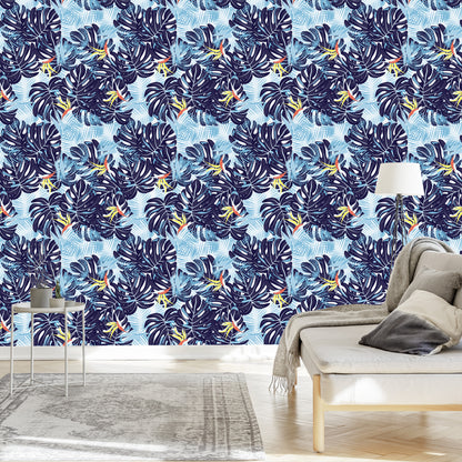 Wallpaper Leaves In Shades Of Blue