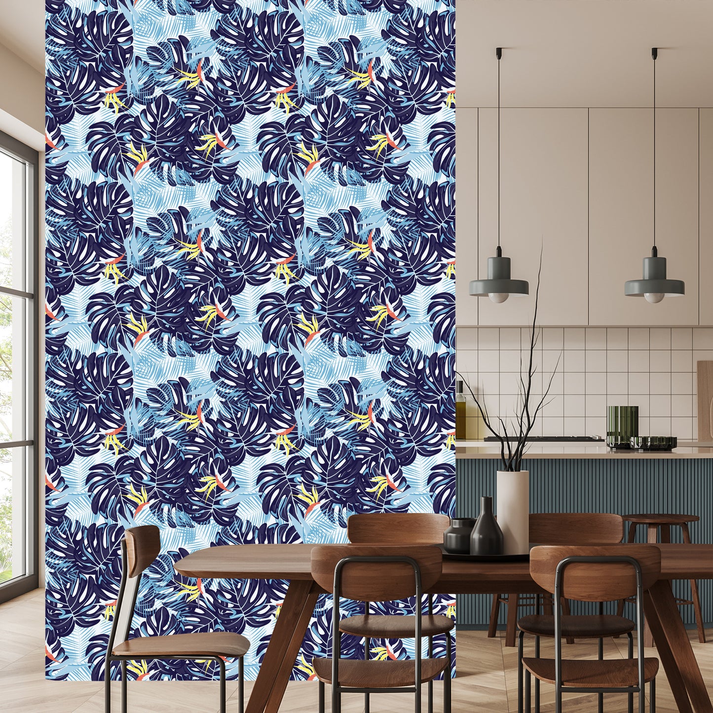 Wallpaper Leaves In Shades Of Blue