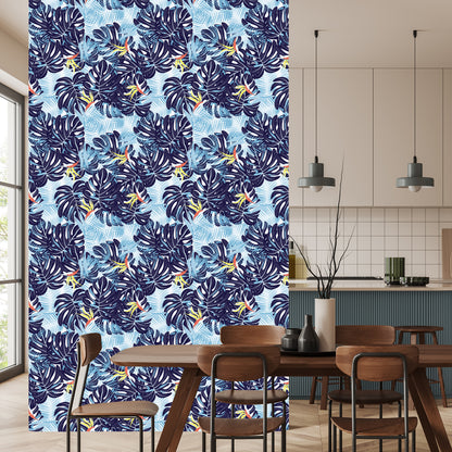 Wallpaper Leaves In Shades Of Blue