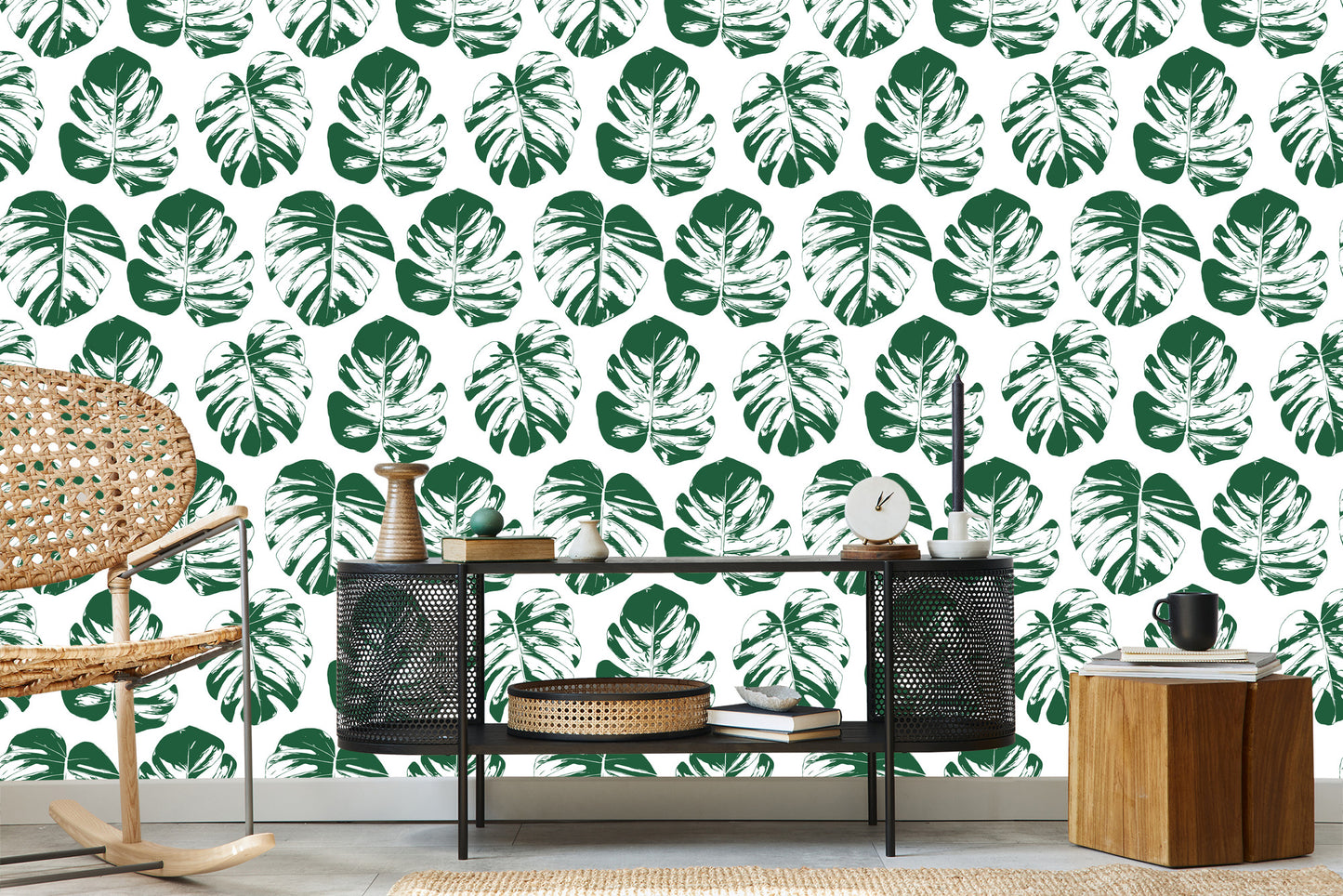 Wallpaper Green-White Leaves