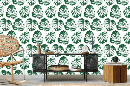 Wallpaper Green-White Leaves
