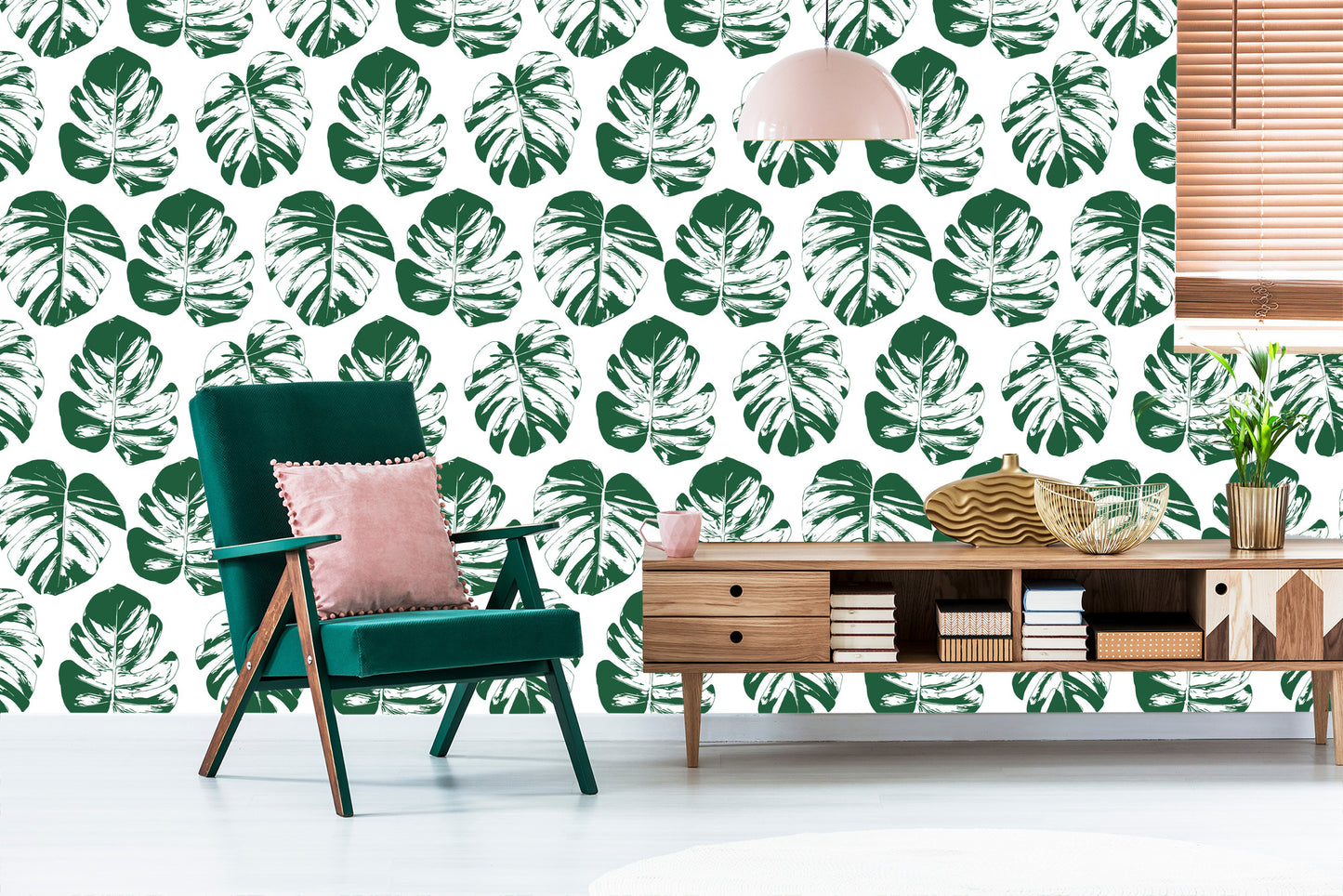 Wallpaper Green-White Leaves