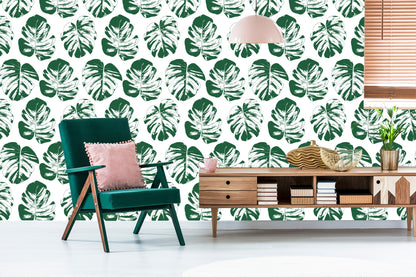 Wallpaper Green-White Leaves