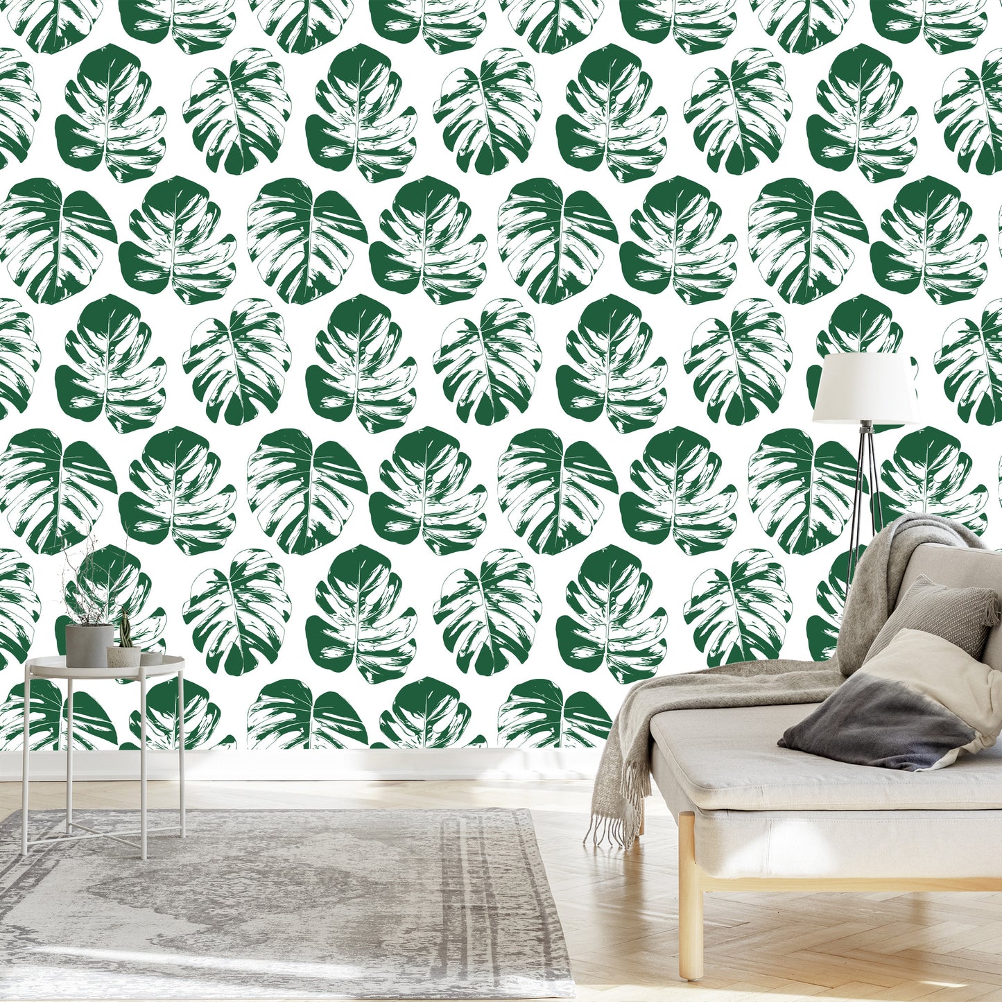 Wallpaper Green-White Leaves