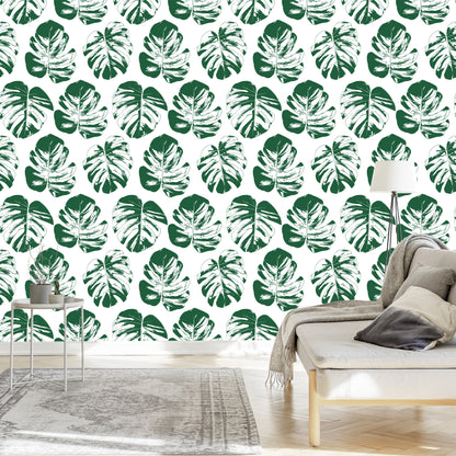 Wallpaper Green-White Leaves