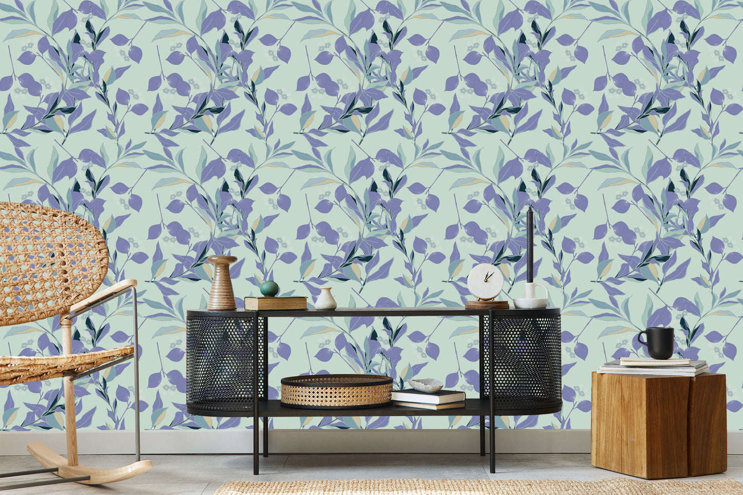 Wallpaper Violet And Blue Leafs