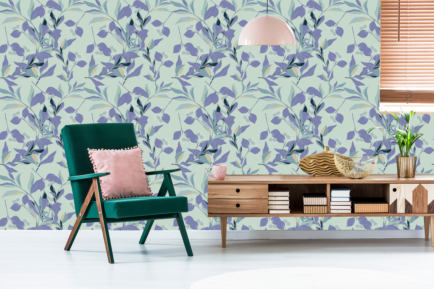 Wallpaper Violet And Blue Leafs