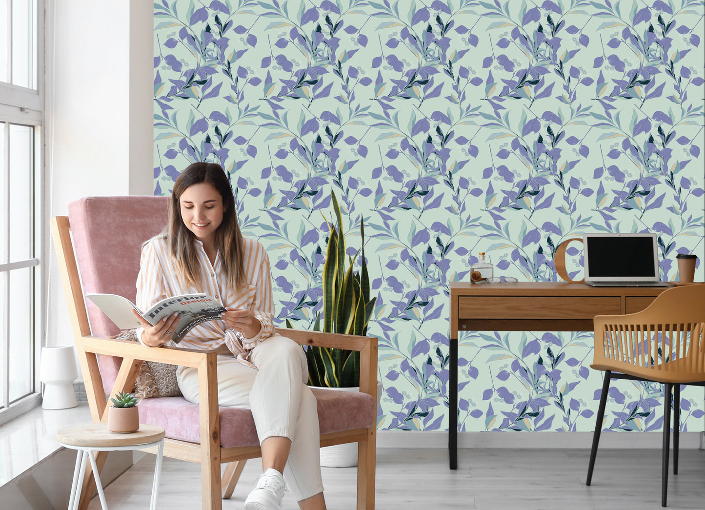 Wallpaper Violet And Blue Leafs