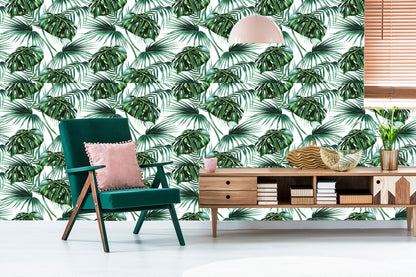 Wallpaper Leaves Of The Palm And Monstera