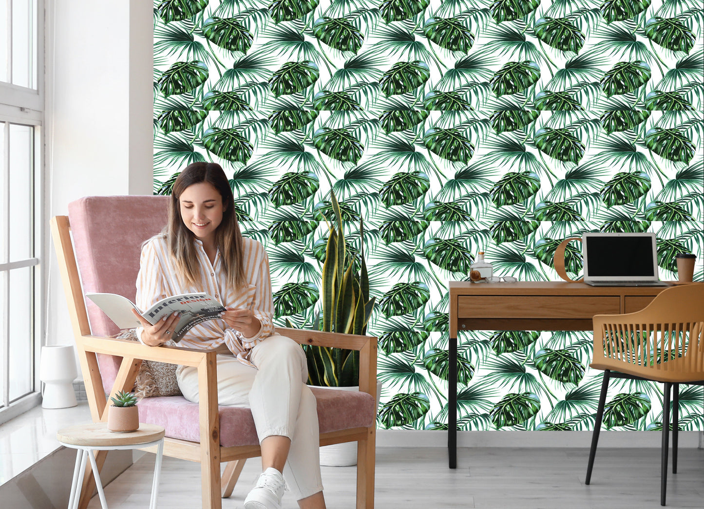Wallpaper Leaves Of The Palm And Monstera