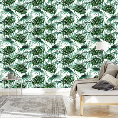 Wallpaper Leaves Of The Palm And Monstera