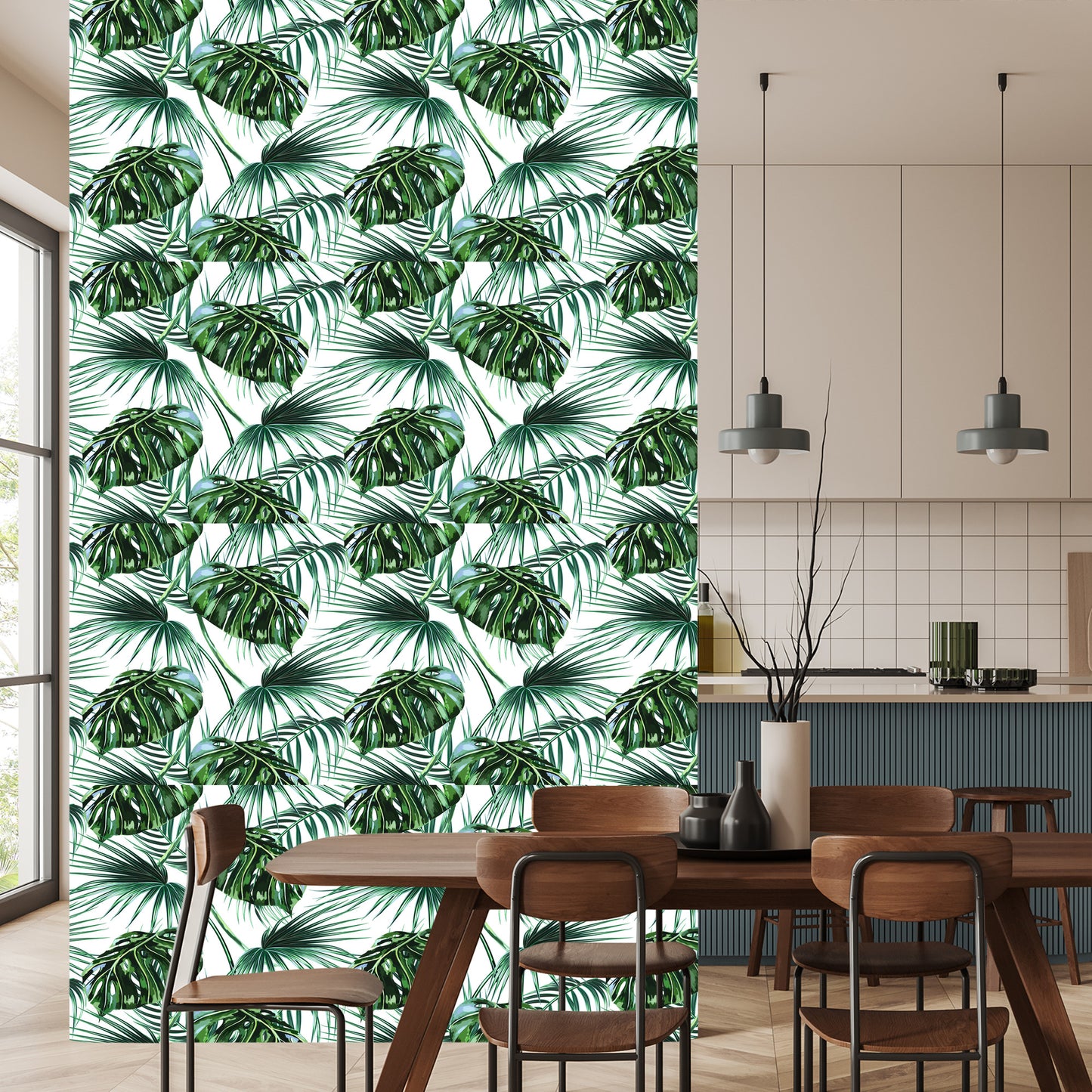 Wallpaper Leaves Of The Palm And Monstera