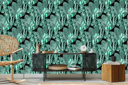 Wallpaper Drawn Forest Leaves
