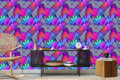 Wallpaper Leaves On Geometric Patterns