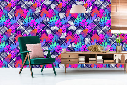 Wallpaper Leaves On Geometric Patterns