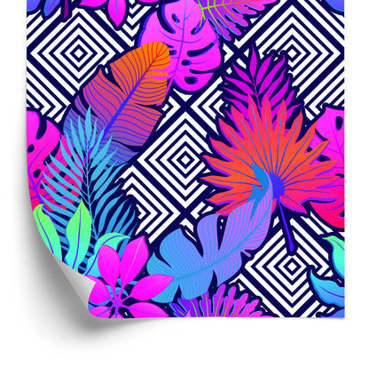 Wallpaper Leaves On Geometric Patterns