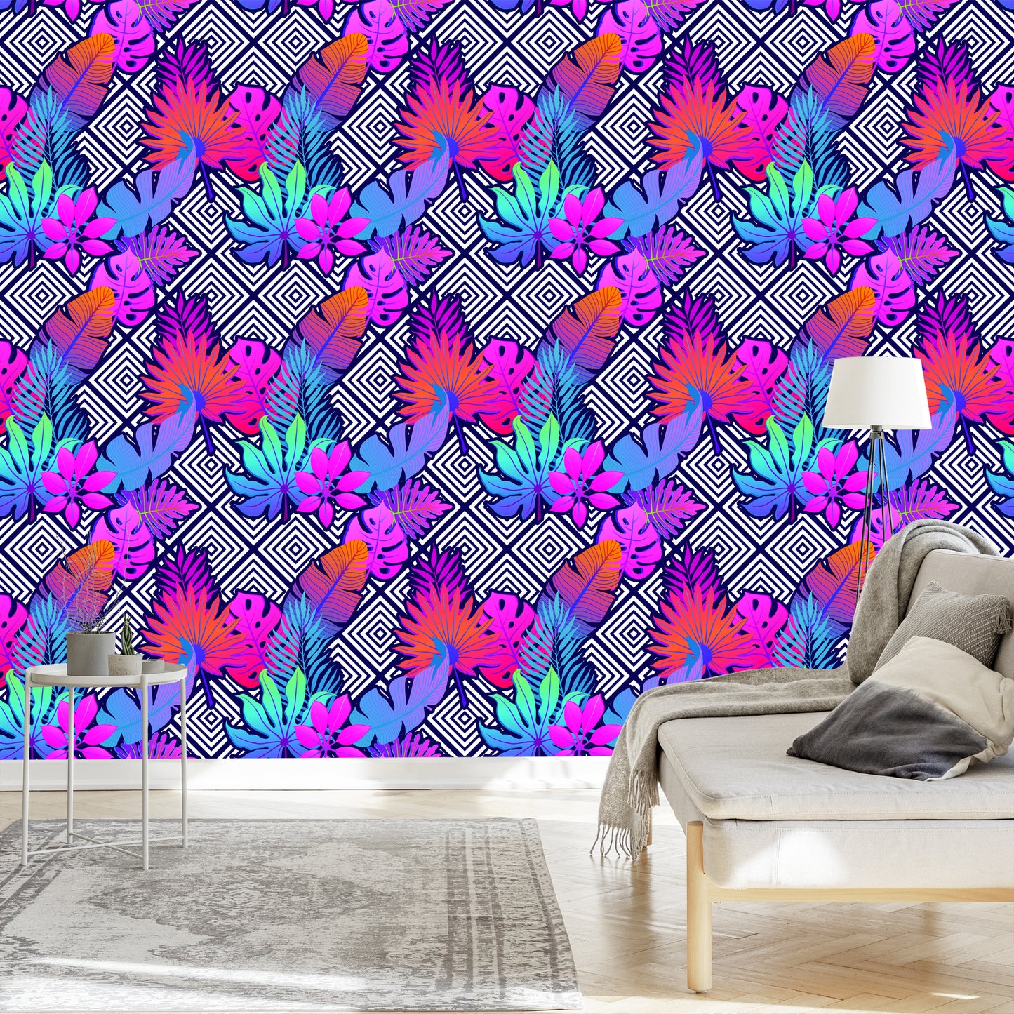 Wallpaper Leaves On Geometric Patterns