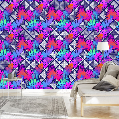 Wallpaper Leaves On Geometric Patterns