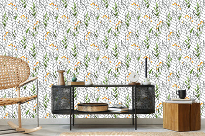 Wallpaper White Leaves With Flowers