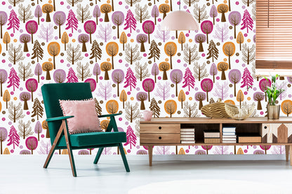 Wallpaper Colorful Forest Tree For Children's Room