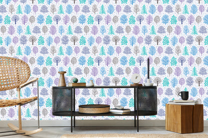 Wallpaper Forest Colorful Trees Children's Room