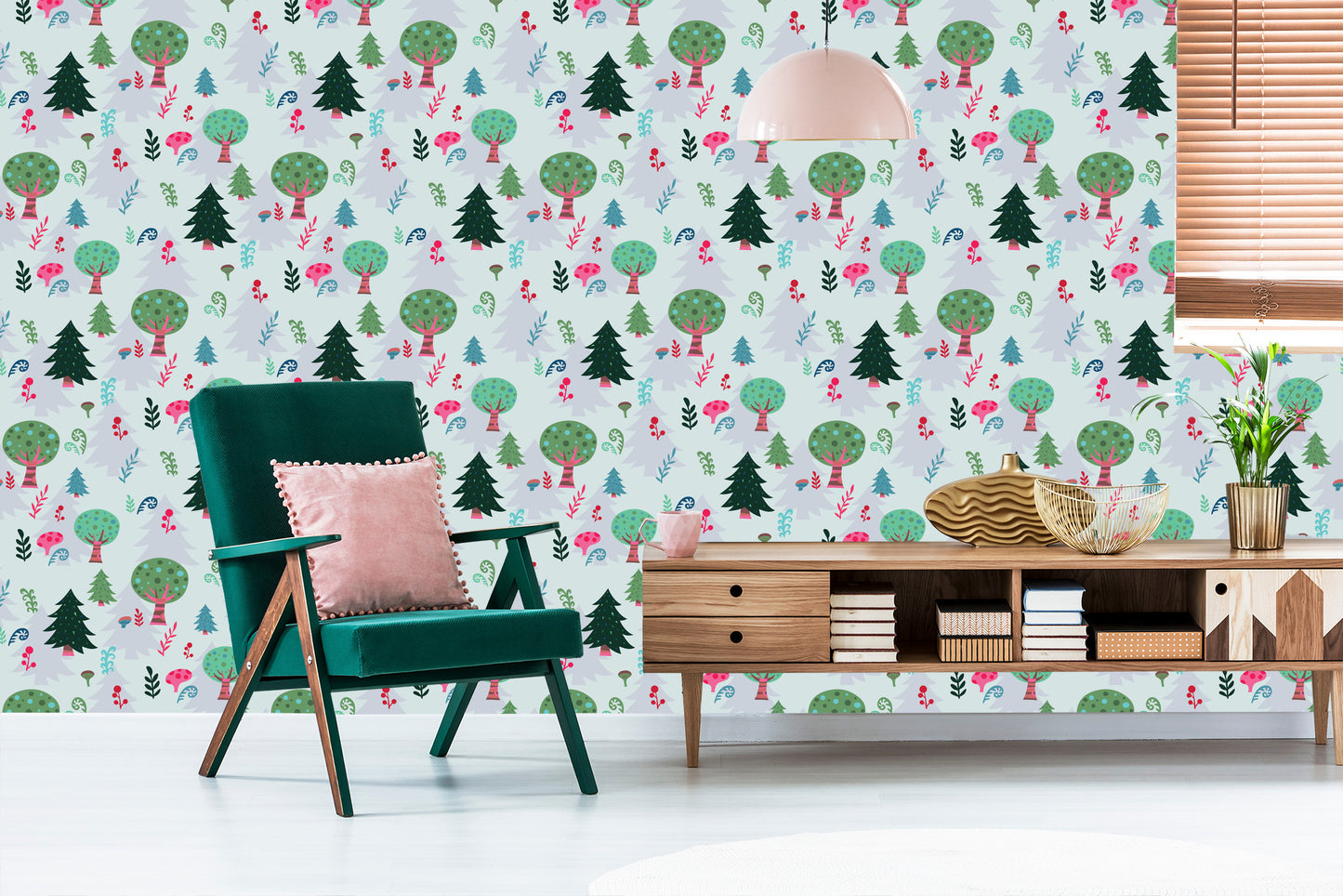 Wallpaper Plants. Green Trees. Children's Room