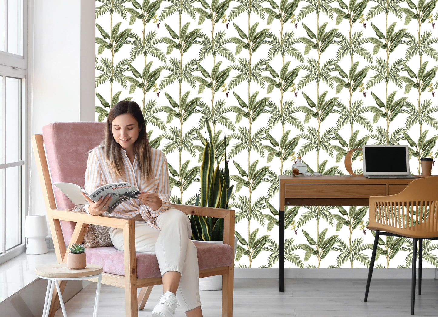 Wallpaper Leaves. Green. Bedroom. Living Room