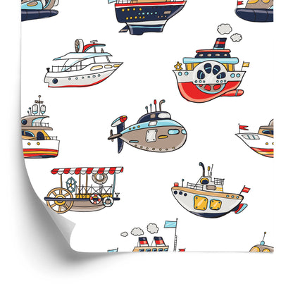 Wallpaper For Children's Room. Colorful Vehicle Ships