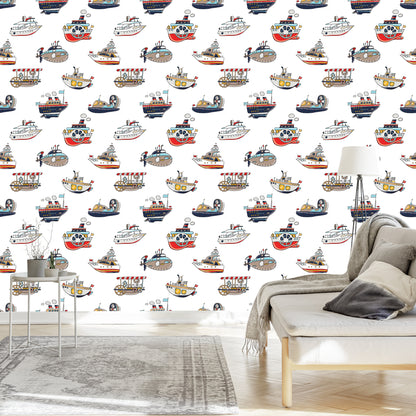 Wallpaper For Children's Room. Colorful Vehicle Ships