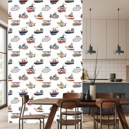 Wallpaper For Children's Room. Colorful Vehicle Ships