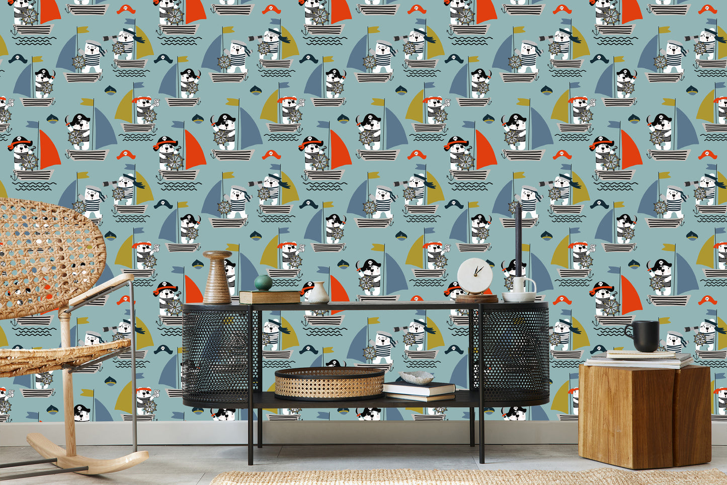 Wallpaper Pirate Animals Ships For Baby's Room