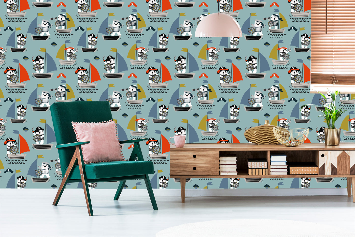 Wallpaper Pirate Animals Ships For Baby's Room
