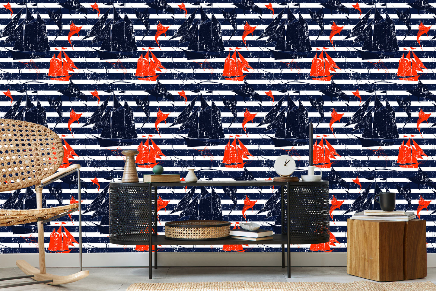 Wallpaper Sailing Ships On A Striped Background