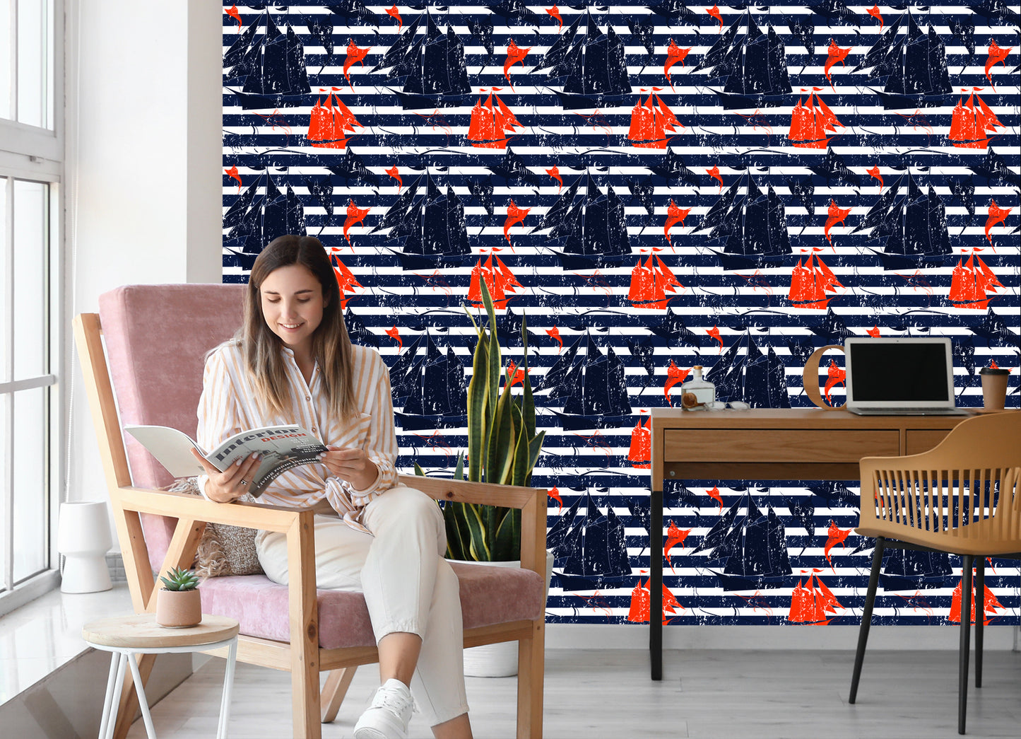 Wallpaper Sailing Ships On A Striped Background