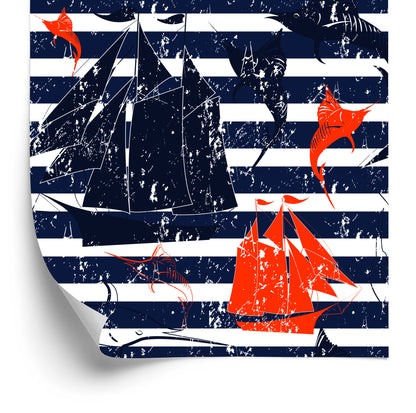 Wallpaper Sailing Ships On A Striped Background