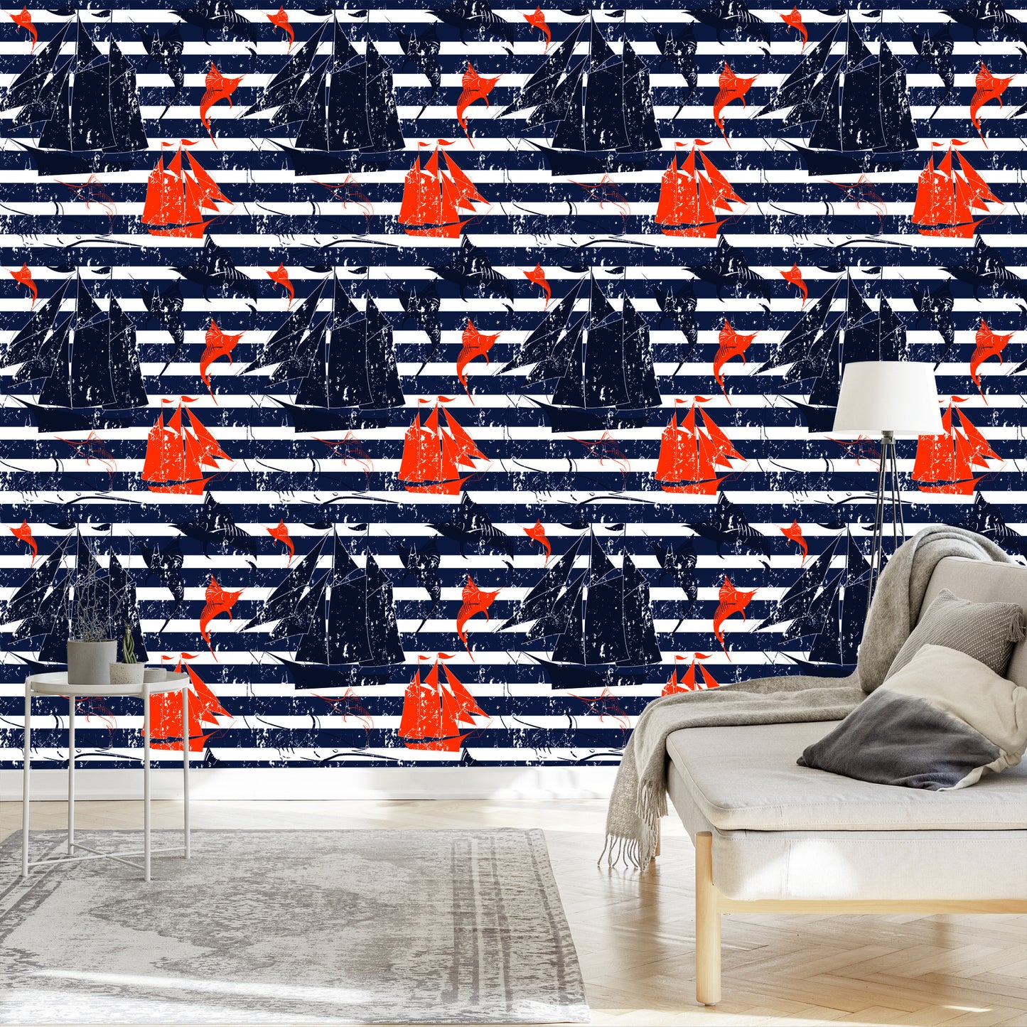 Wallpaper Sailing Ships On A Striped Background