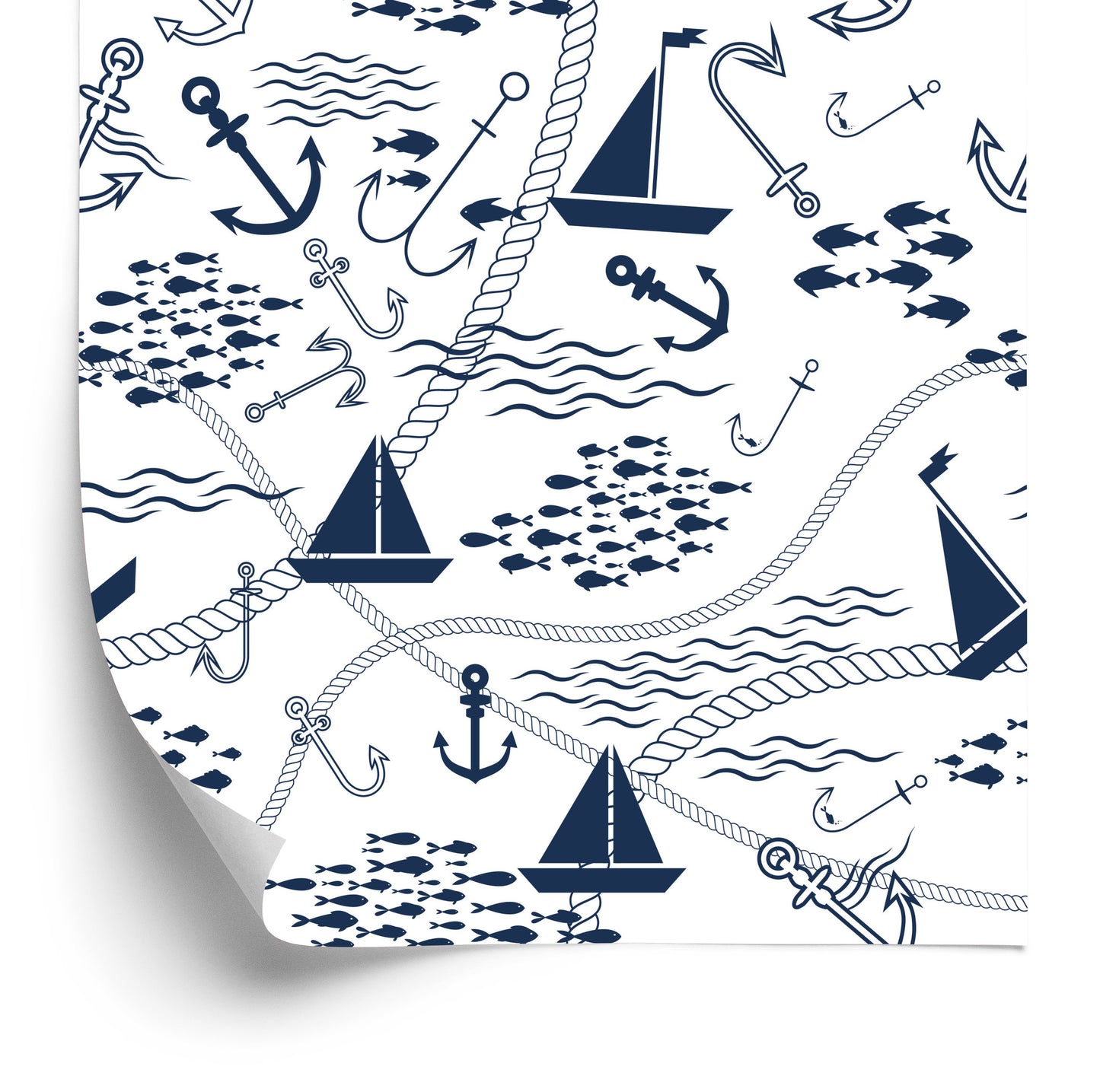 Wallpaper Boats With Anchors And Fishes