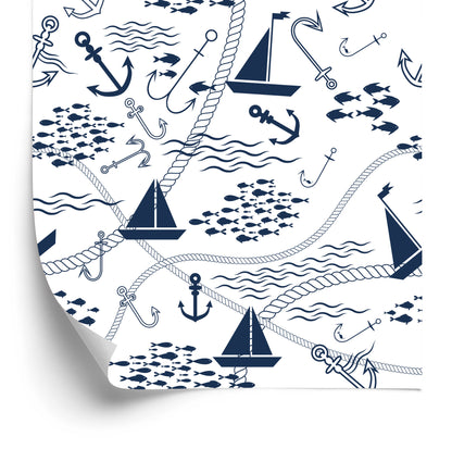 Wallpaper Boats With Anchors And Fishes