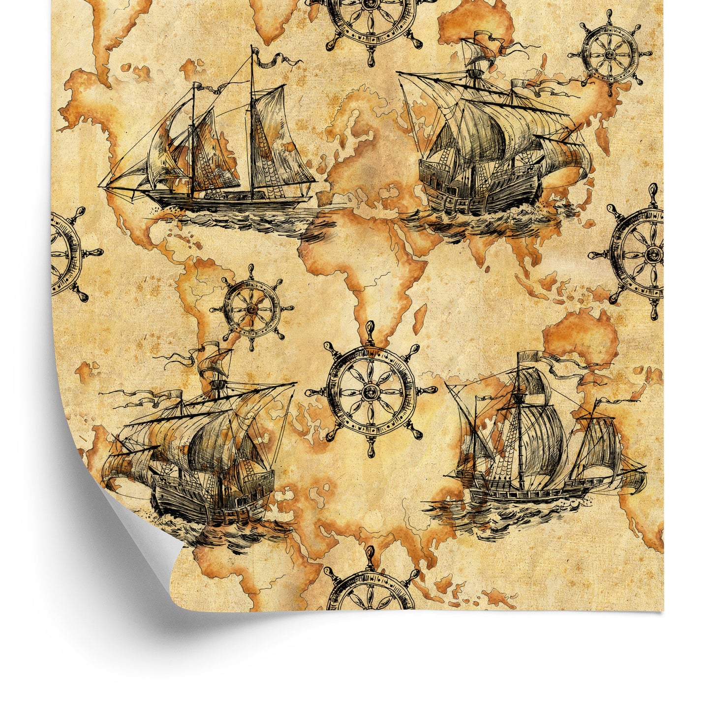 Wallpaper Sailboats On Vintage World Map