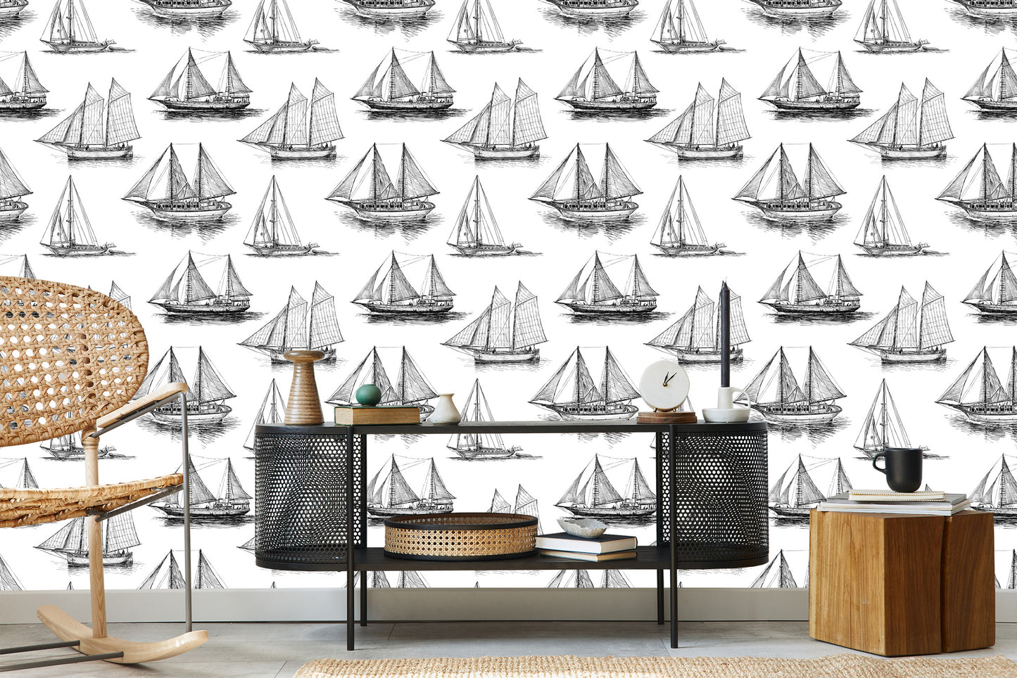 Wallpaper Black And White Sailboats