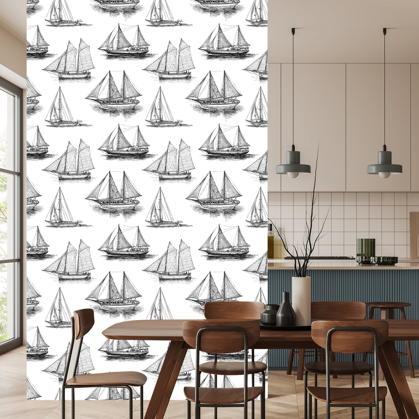 Wallpaper Black And White Sailboats