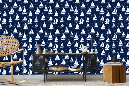 Wallpaper Sailboats Silhouettes