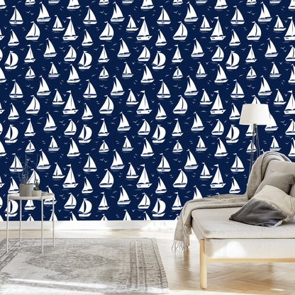 Wallpaper Sailboats Silhouettes